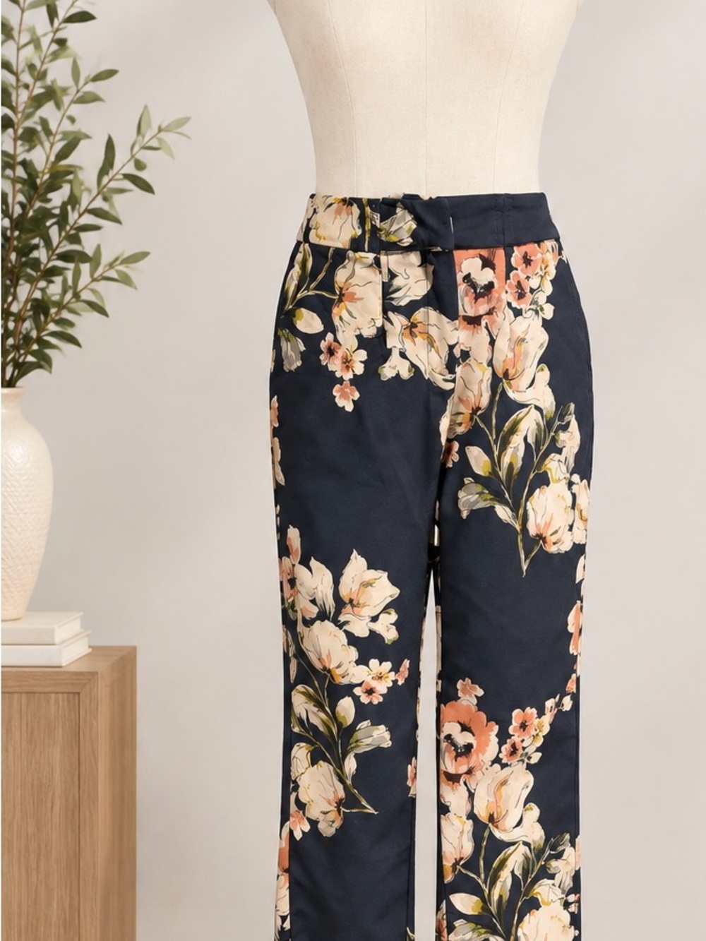 Floral Wide-Leg Pants - Navy/Peach